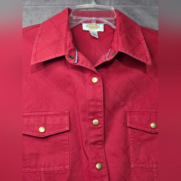 Talbots Vest Womens Large Red Sleeveless Denim Snap Up Collared Pocket EUC - Picture 4 of 6